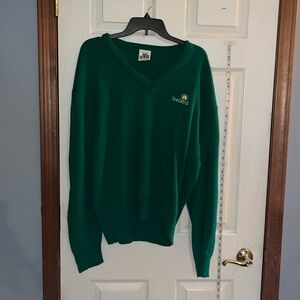 VTG-the house of Ireland-XL-green-embroidered,pullover,V-neck, made USA sweater.